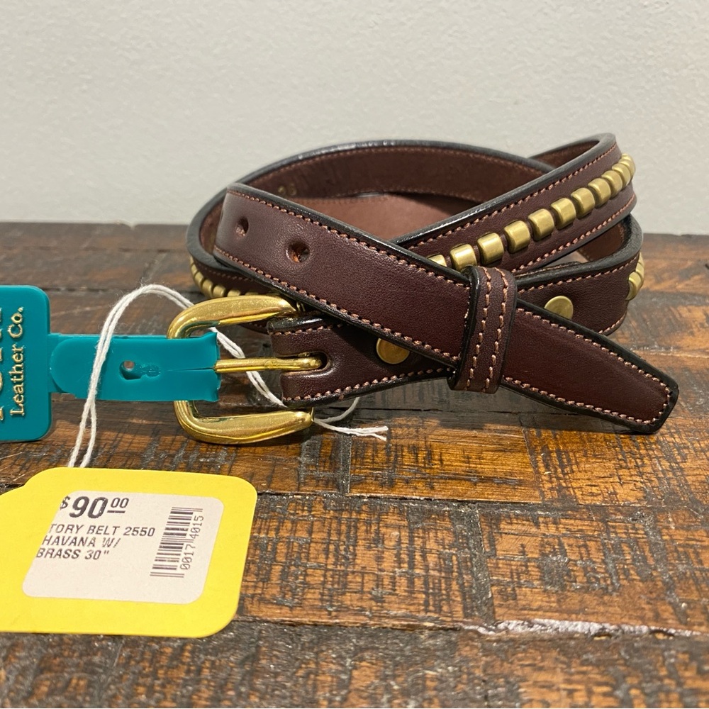 Tory Leather Co. Havana Studded 3/4” Clincher Belt Size 30